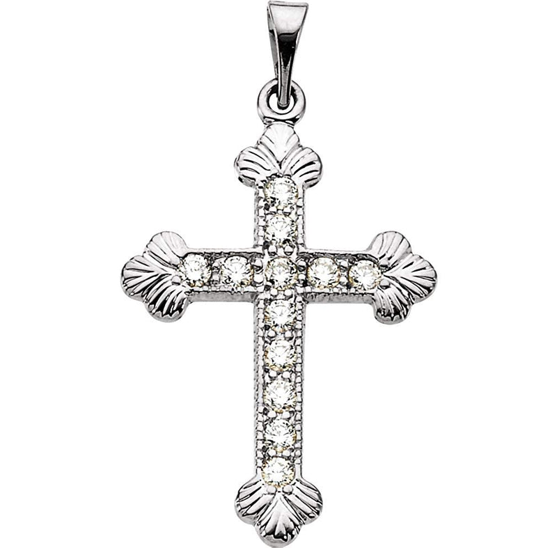 Diamond Treflee Cross 14k White Gold