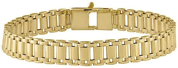Men's Italian Polished and Brushed 14k Yellow Gold 9.5mm Large Box Link Bracelet 8 Inches