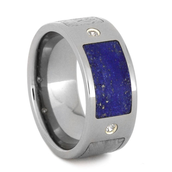 White Sapphire, Lapis Lazuli, Gibeon Meteorite 8mm Comfort-Fit Titanium Band