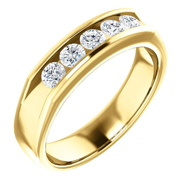 Men's 5-Stone Diamond Wedding Band,14k Yellow Gold (1 Ctw, Color G-H, SI2-SI3 Clarity) Size 11