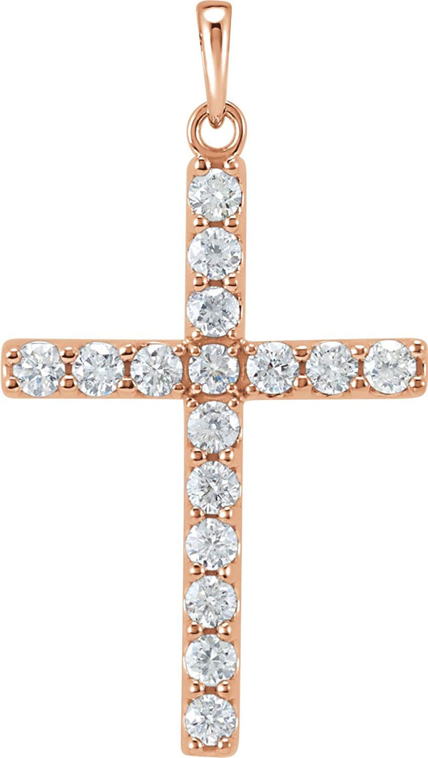 Diamond Cross Pendant, 14k Rose Gold (1.25 Ctw, Color GH, Clarity I1)