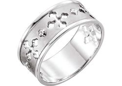 Cross Pierced Bead-Blast Band, Rhodium-Plated 14k White Gold, Size 6