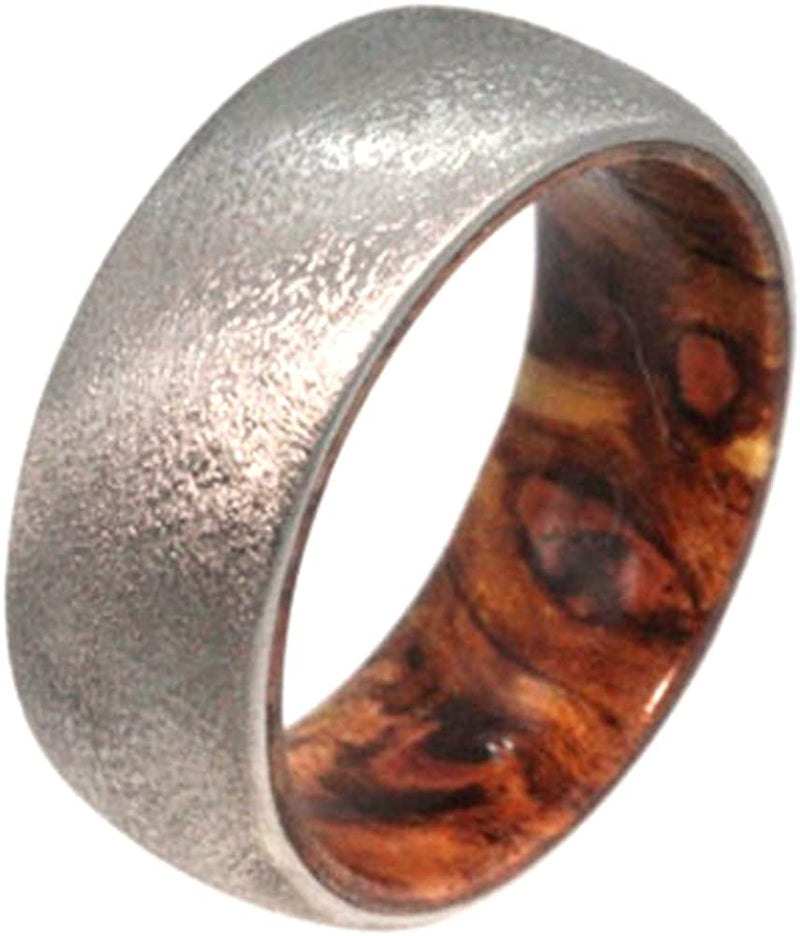 Sindora Wood Inner Sleeve 6mm Comfort Fit Deep Frosted Titanium Ring , Size 11.75