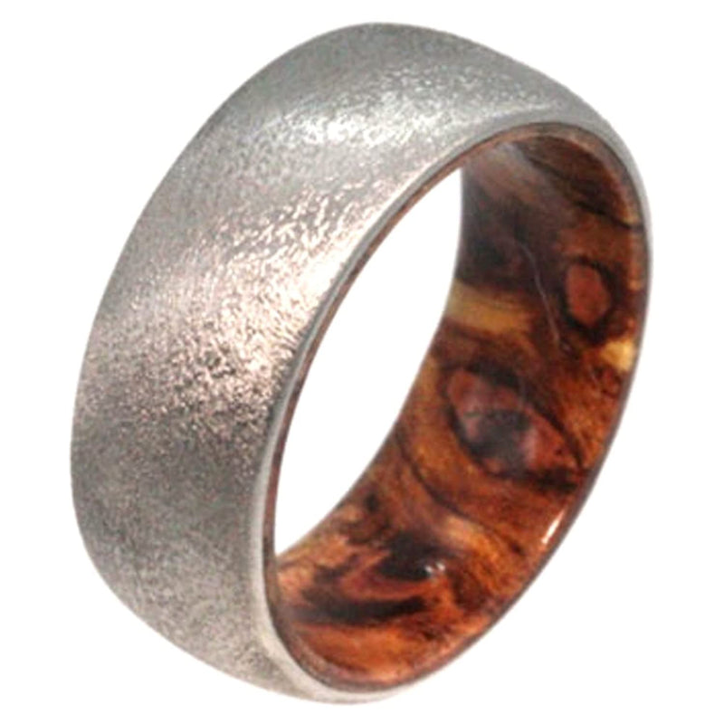 Sindora Wood Inner Sleeve 6mm Comfort Fit Deep Frosted Titanium Ring