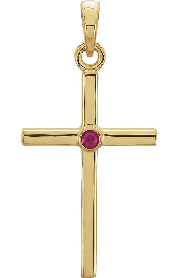 Ruby Inlay Cross 14k Yellow Gold Pendant (22.8x11.3MM)