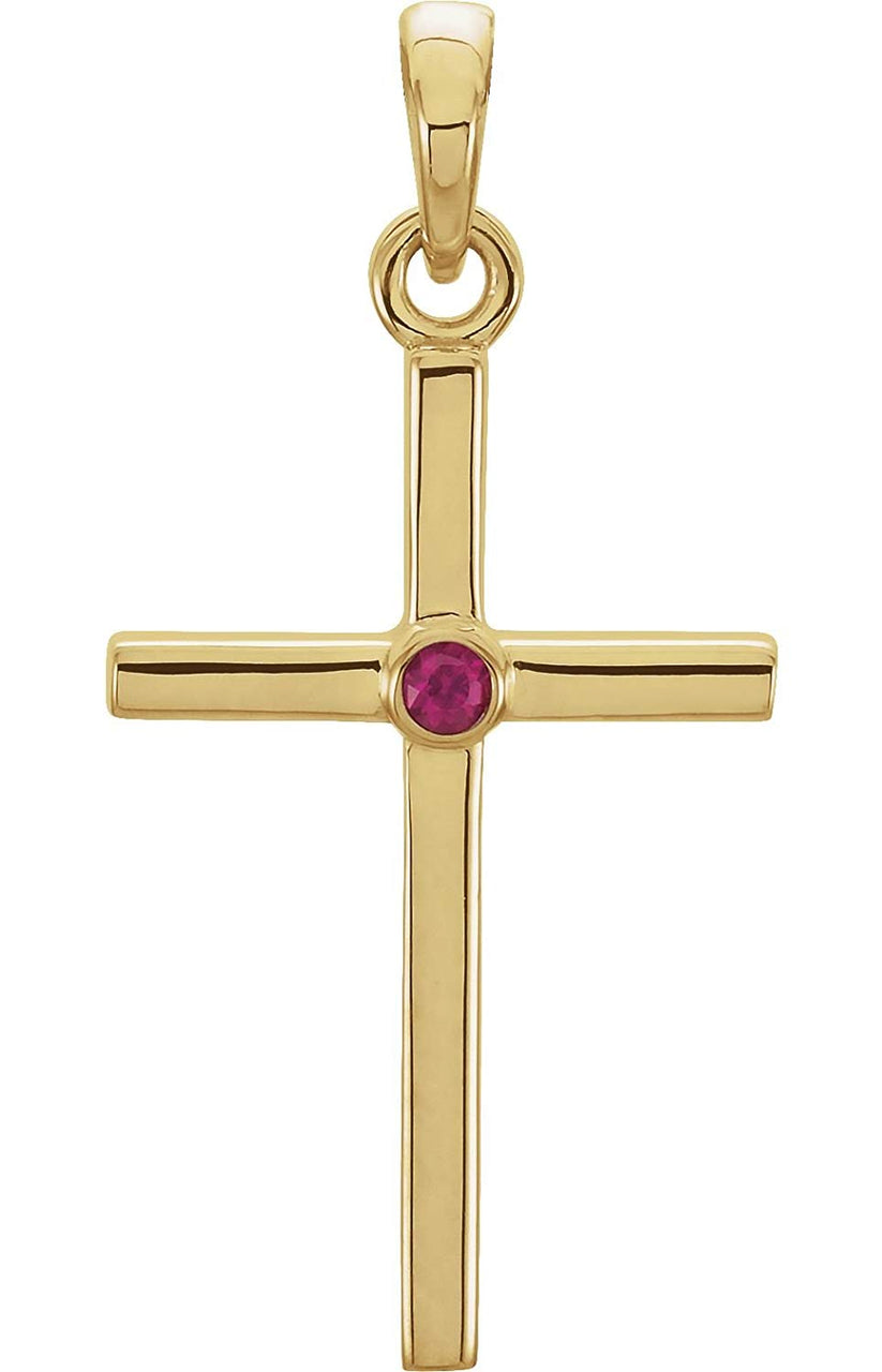 Ruby Inlay Cross 14k Yellow Gold Pendant (30.6x16.6MM)