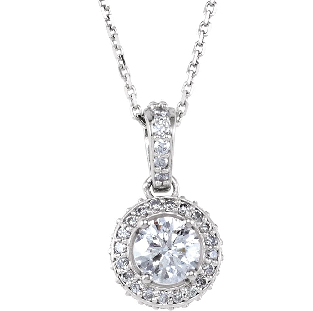 Diamond Halo Necklace, Rhodium-Plated 14k White Gold, 18" (1 Ctw, Color G-H, Clarity I1)