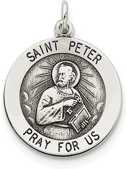 Sterling Silver Antiqued Saint Peter Medal (25X20MM)