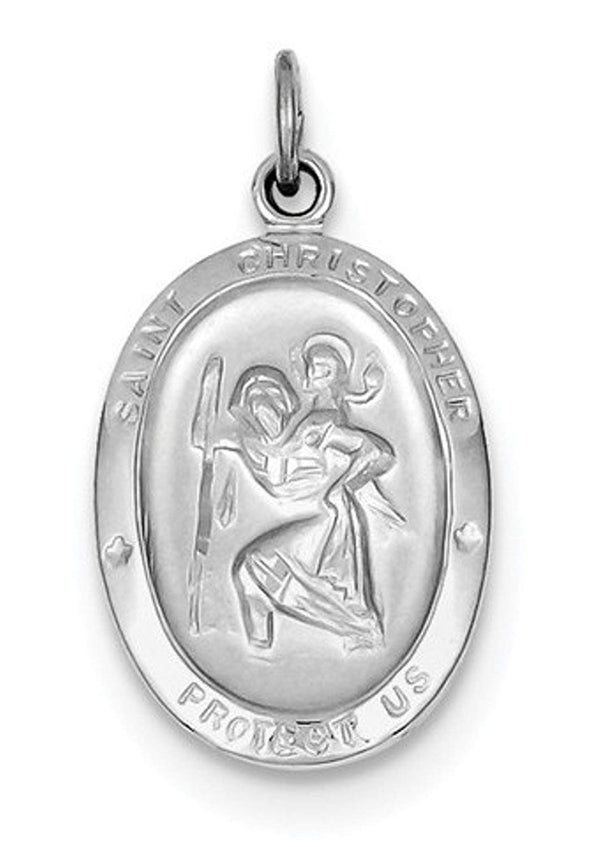 Rhodium-Plated Sterling Silver St. Christopher Medal (26X15 MM)