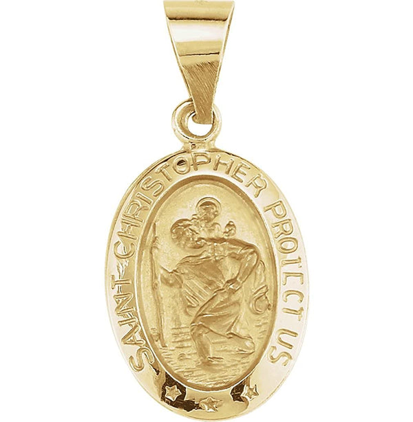 14k Yellow Gold Hollow Oval St. Christopher Medal (23.5x16 MM)
