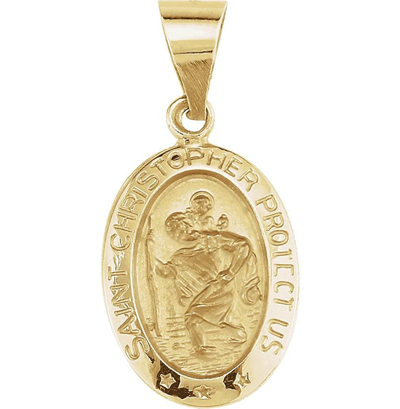 14k Yellow Gold Hollow Oval St. Christopher Medal (23.5x16 MM)