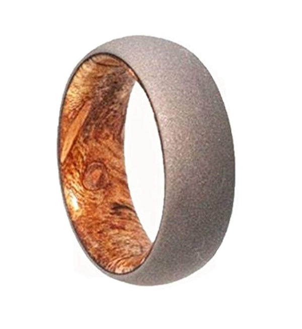 Sindora Wood Sleeve with Sandblasted Titanium Overlay 6mm Comfort Fit Band