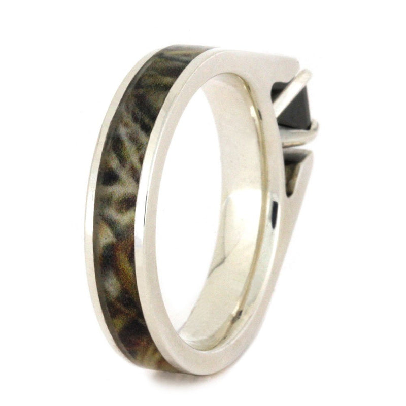 Princess Cut Black Diamond with Camo 4.5mm Comfort-Fit Sterling Silver Band