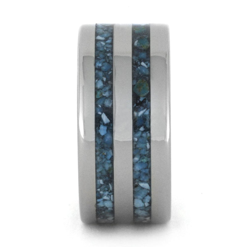 Turquoise Stripes 10mm Comfort-Fit Titanium Wedding Band