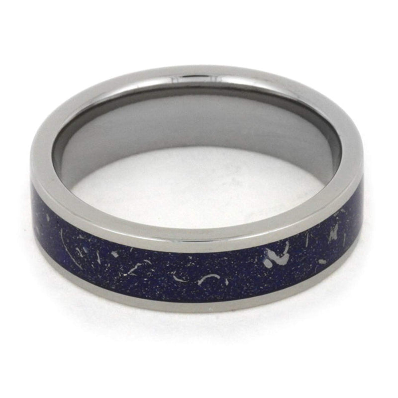Blue Meteorite and 14k White Gold Stardust 6mm Comfort-Fit Titanium Band