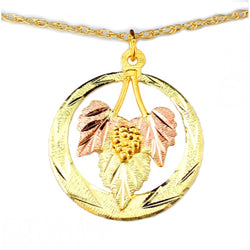 Diamond-Cut Circle with Leaves Pendant Necklace, 10k Yellow Gold, 12k Green and Rose Gold Black Hills Gold Motif, 18"