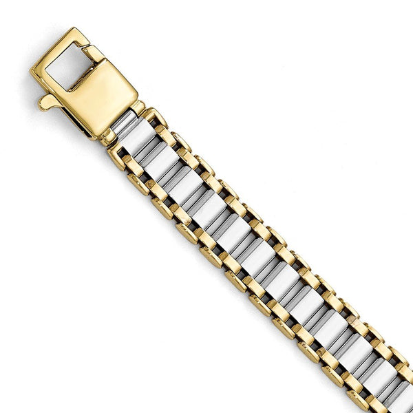 Men's Two-Tone 14k Yellow and White Gold 9.25mm Link Bracelet, 8.25"