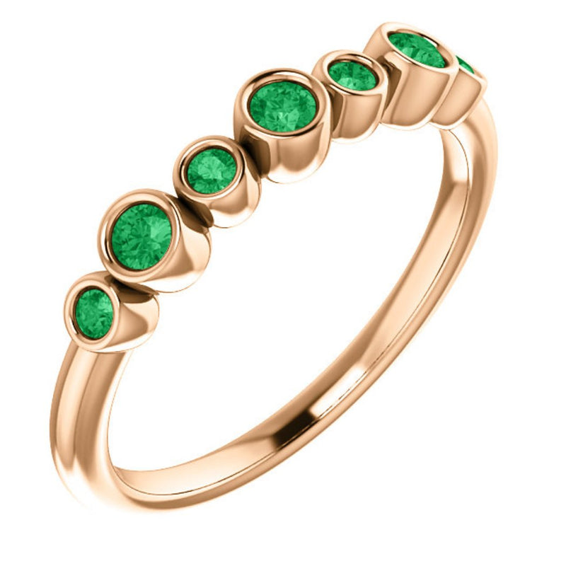 Emerald 7-Stone 3.25mm Ring, 14k Rose Gold, Size 6.75