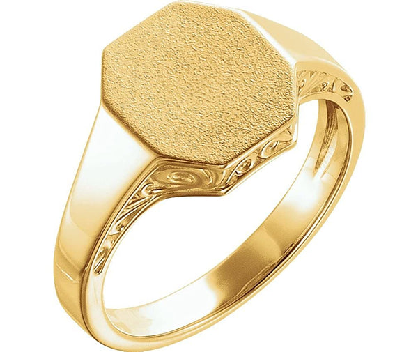 Men's 14k Yellow Gold Octagon Scrollwork Signet Ring, Size 9.5