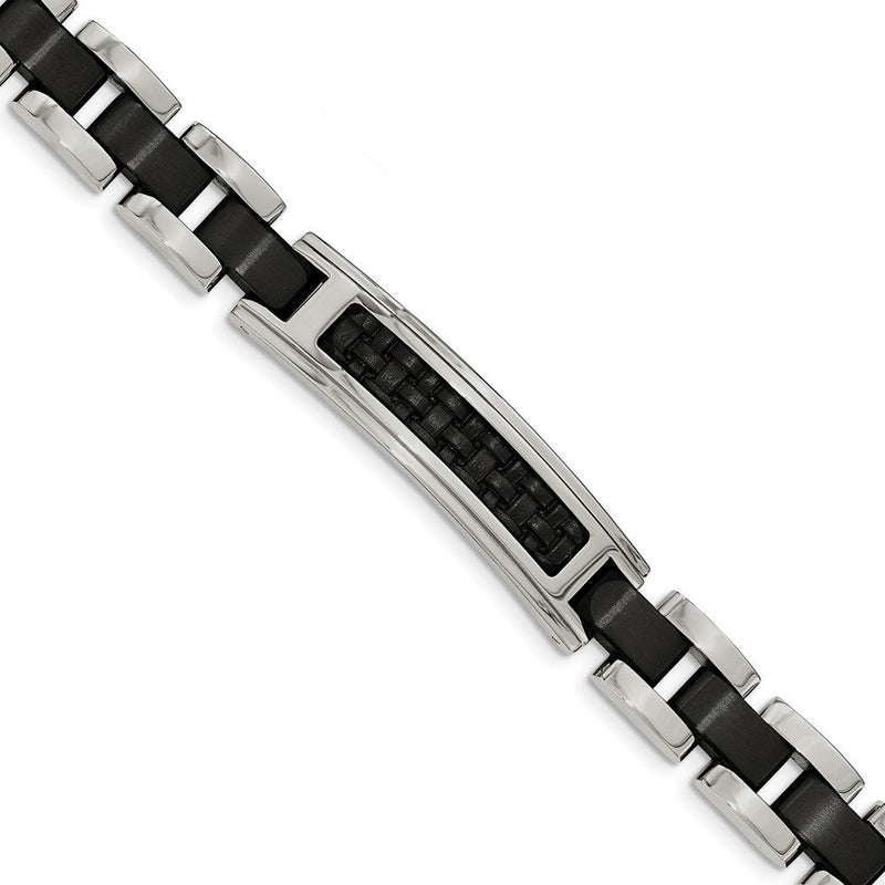 Men's Brushed and Polished Stainless Steel Black IP-Plated with Leather Bracelet, 8.5"