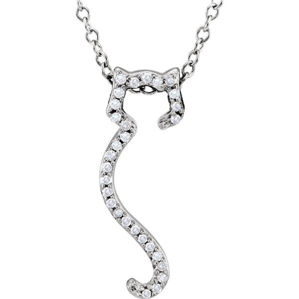 Diamond Cat Silhouette Sterling Silver Necklace, 18" with Charm Pet Collar Tag