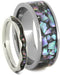 Abalone 14k White Gold Band and Abalone Titanium Band, Couples Wedding Ring Set, M 14.5-F5