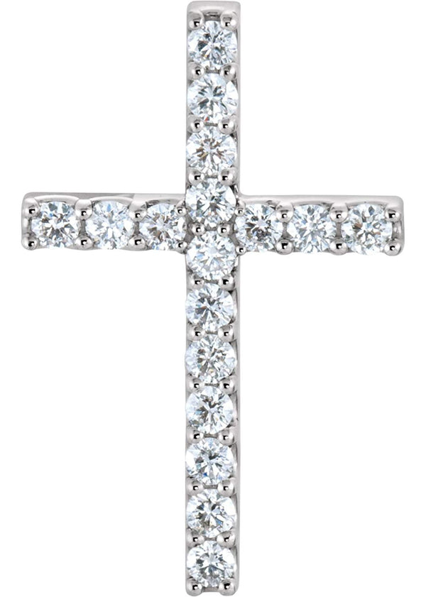 Diamond Petite Cross Rhodium-Plated 14k White Gold Pendant (.625 Ctw, G-H Color, I1 Clarity)