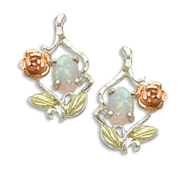 Opal Rose Earrings, Sterling Silver, 10k Yellow Gold, 12k Green and Rose Gold Black Hills Gold Motif