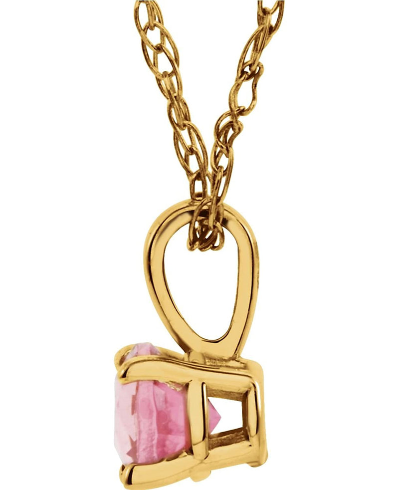 Children's Imitation Pink Tourmaline 'October' Birthstone 14k Yellow Gold Pendant Necklace, 14"