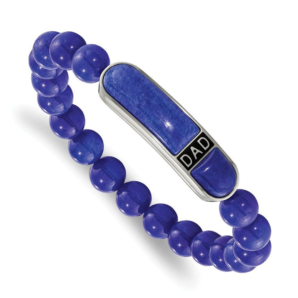 Men's Stainless Steel 10.47mm Enameled Lapis Beaded Dad Stretch Blue ID Bracelet