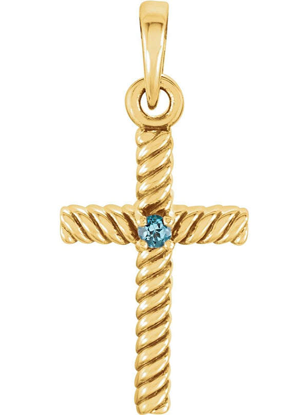Swiss Blue Topaz Rope-Trim Cross 14k Yellow Gold Pendant (31.95x16.3MM)