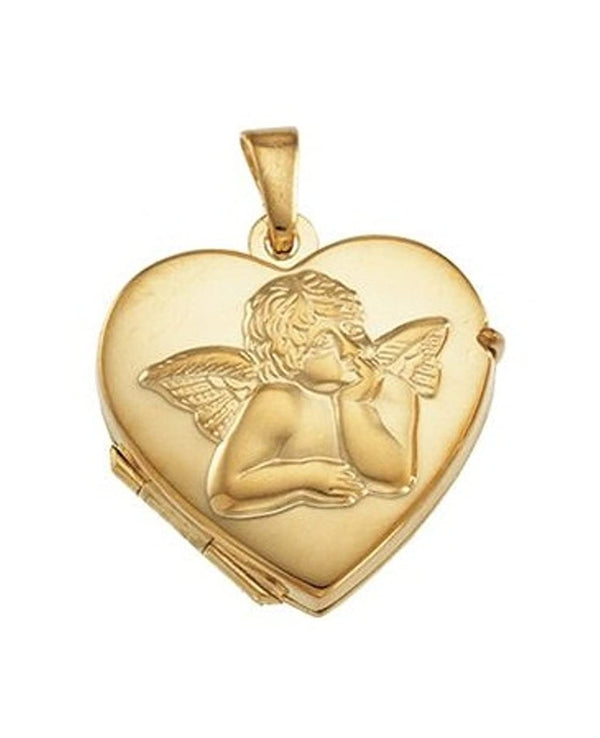 St. Rafael Cherub Heart Angel 14k Yellow Gold Locket Pendant (17.50X18.50 MM)