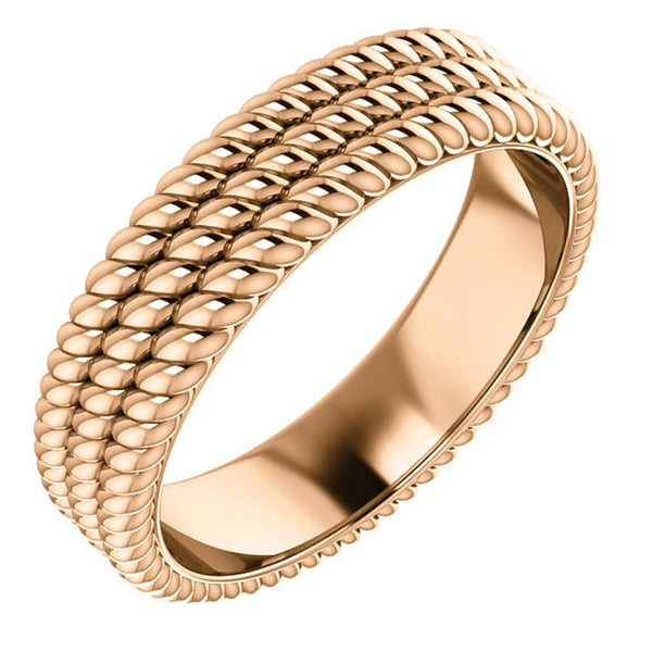 Grooved Rope Pattern 5.25mm Comfort-Fit Band, 14k Rose Gold Size 7