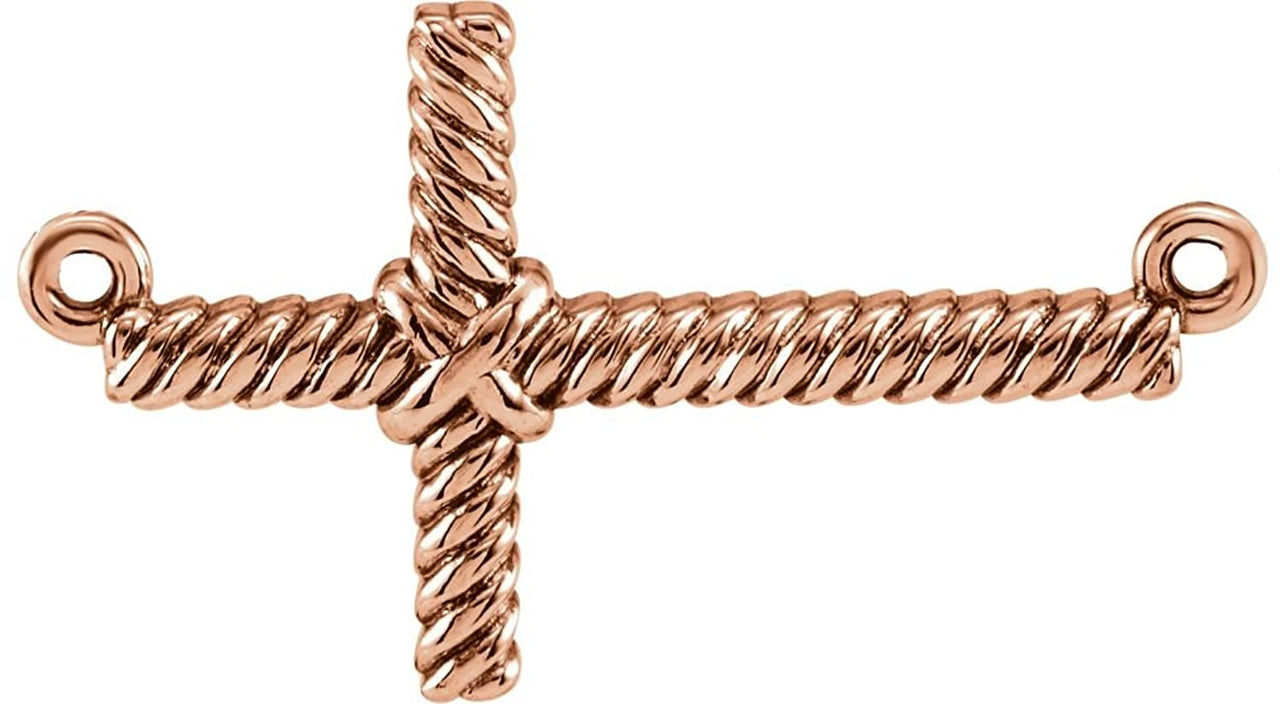 Rope-Trim Sideways Cross 14k Rose Gold Pendant (11.3x20.15MM)