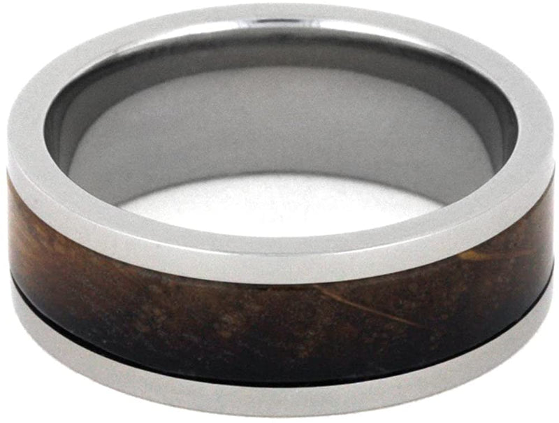 Whiskey Barrel Oak Wood Inlay 8mm Comfort-Fit Titanium Band, Size 11.5