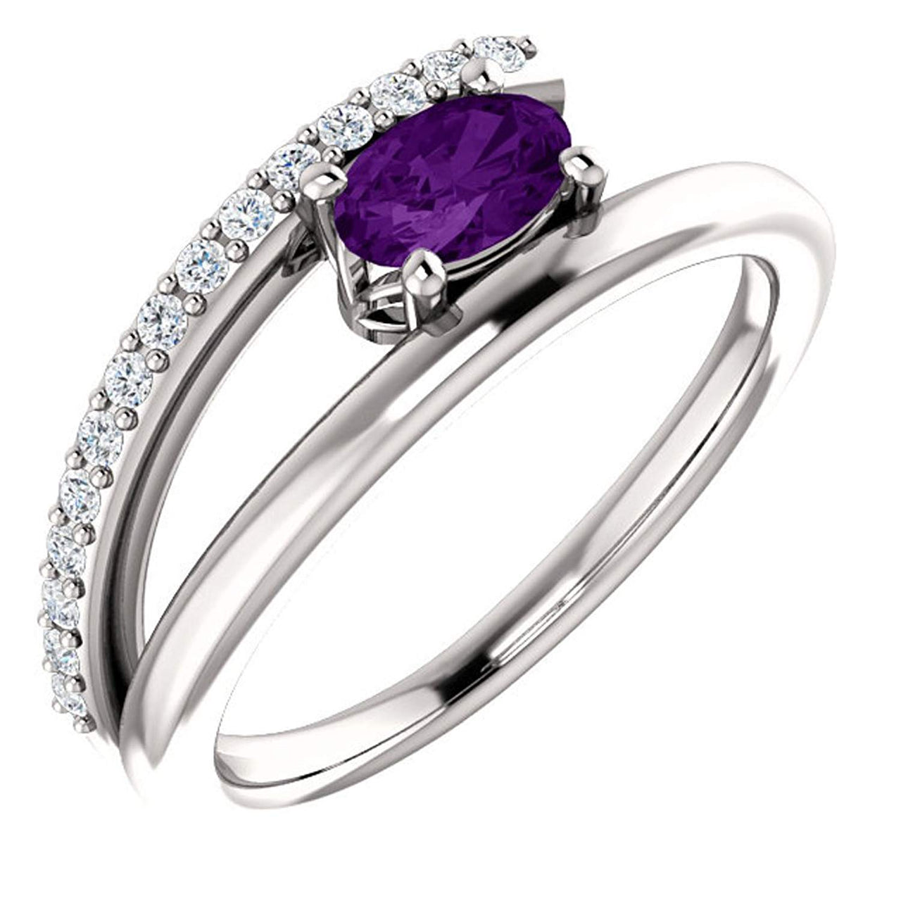 Platinum Chatham Created Ruby and Diamond Bypass Ring (.125 Ctw, G-H Color, S12-S13 Clarity)