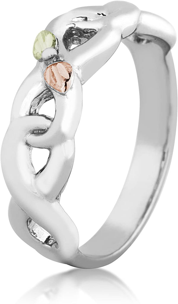 Infinity Vine and Leaf Band, Sterling Silver, 12k Gold Pink and Green Gold Black Hills Gold Motif, Size 4.25