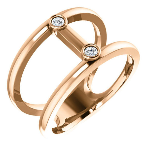 Diamond Two-Stone Negative Space Ring, 14k Rose Gold, Size 7 (.06 Ctw, G-H Color, I1 Clarity)