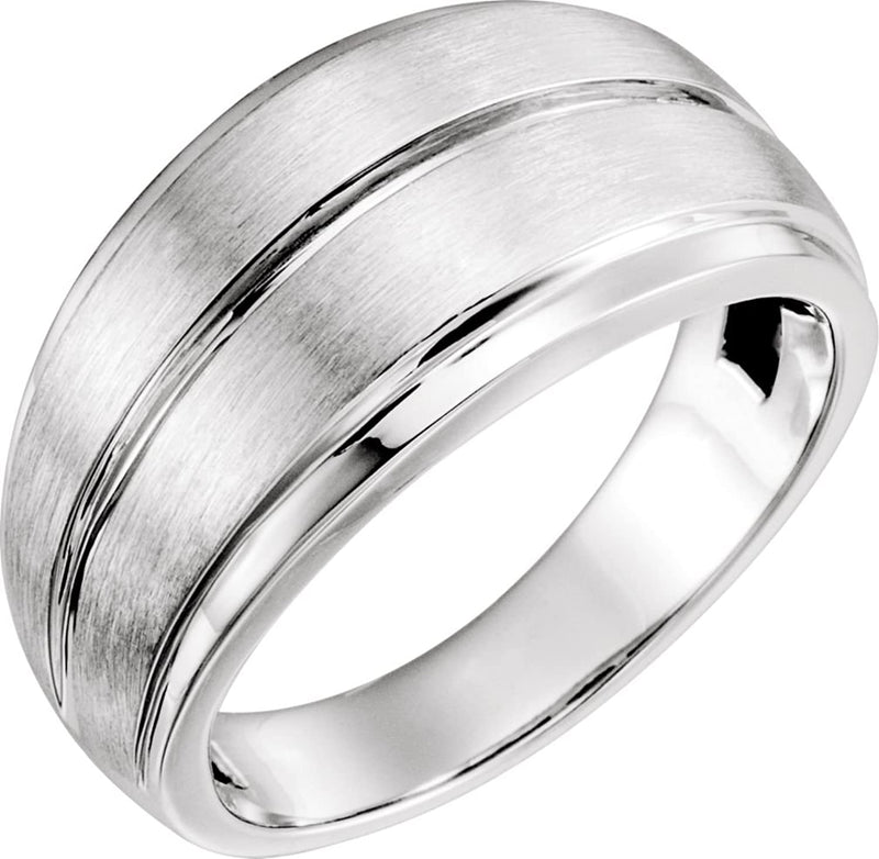 Men's Brushed Grooved Band, Rhodium-Plated 14k White Gold, Size 10