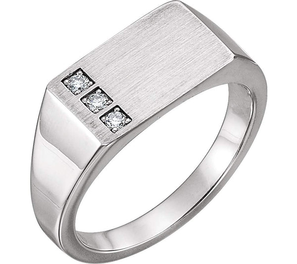 Men's Platinum Diamond 3-Stone Past, Present, Future Signet Ring (.10 Ctw, G-H Color, SI2-Si3 Clarity)