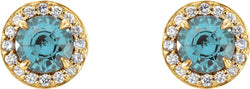 Aquamarine and Diamond Halo-Style Earrings, 14k Yellow Gold (4.5 MM) (.16 Ctw, G-H Color, I1 Clarity)