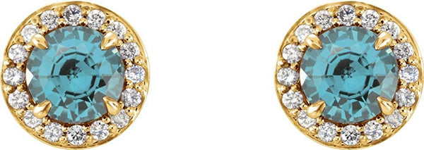 Aquamarine and Diamond Halo-Style Earrings, 14k Yellow Gold (4.5 MM) (.16 Ctw, G-H Color, I1 Clarity)