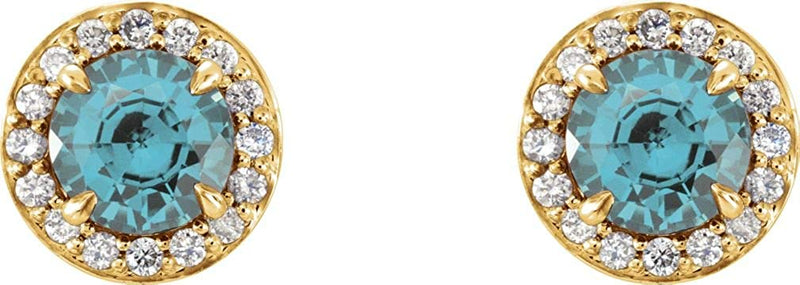 Aquamarine and Diamond Halo-Style Earrings, 14k Yellow Gold (5 MM) (.16 Ctw, G-H Color, I1 Clarity)
