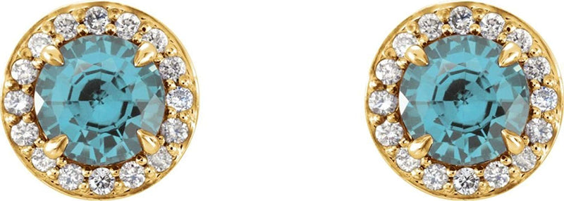 Aquamarine and Diamond Halo-Style Earrings, 14k Yellow Gold (3.5 MM) (.16 Ctw, G-H Color, I1 Clarity)