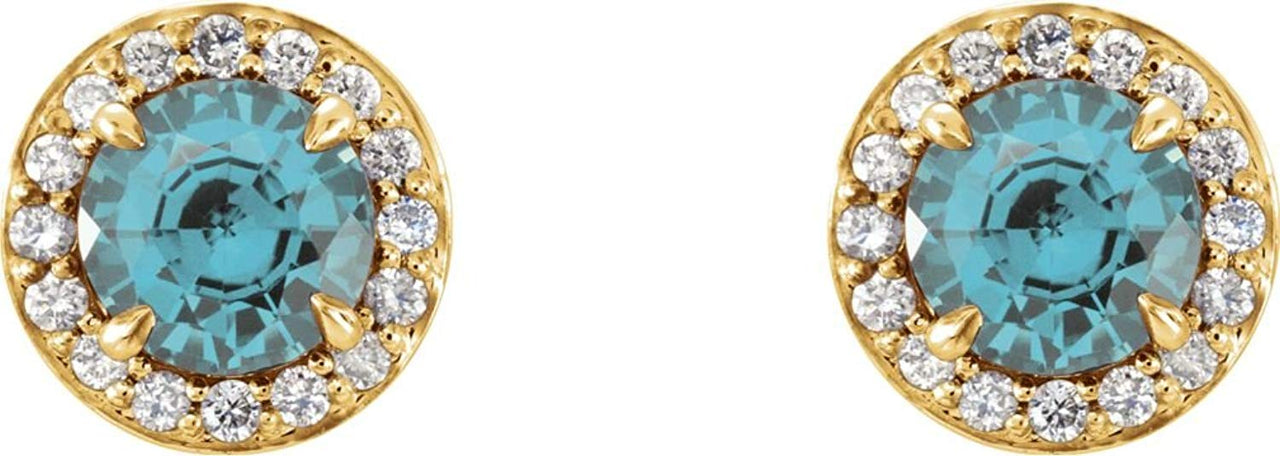 Aquamarine and Diamond Halo-Style Earrings, 14k Yellow Gold (4 MM) (.16 Ctw, G-H Color, I1 Clarity)