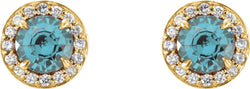 Aquamarine and Diamond Halo-Style Earrings, 14k Yellow Gold (4 MM) (.16 Ctw, G-H Color, I1 Clarity)