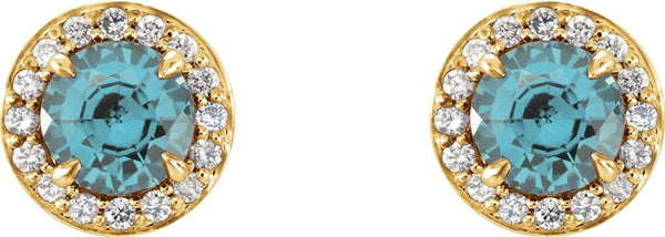 Aquamarine and Diamond Halo-Style Earrings, 14k Yellow Gold (4 MM) (.16 Ctw, G-H Color, I1 Clarity)