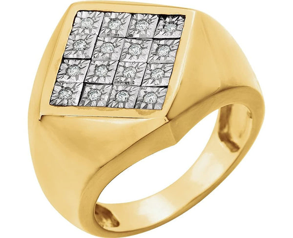 Men's 14k Yellow Gold Diamond -Shape Ring, (.2 Ctw, HIJ Color, SI2-I1 Clarity) Size 10