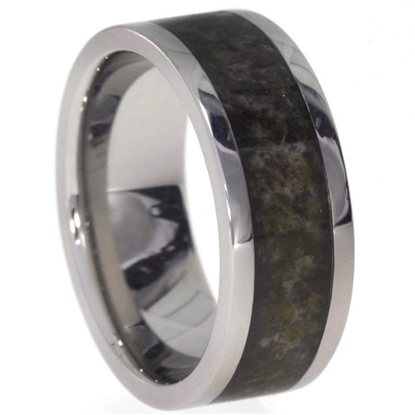 Custom Deer Antler Inlay 8mm Comfort Fit Titanium Band