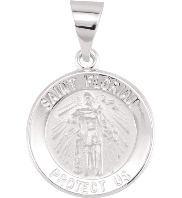 14k White Gold Round Hollow St. Florian Medal (15 MM)